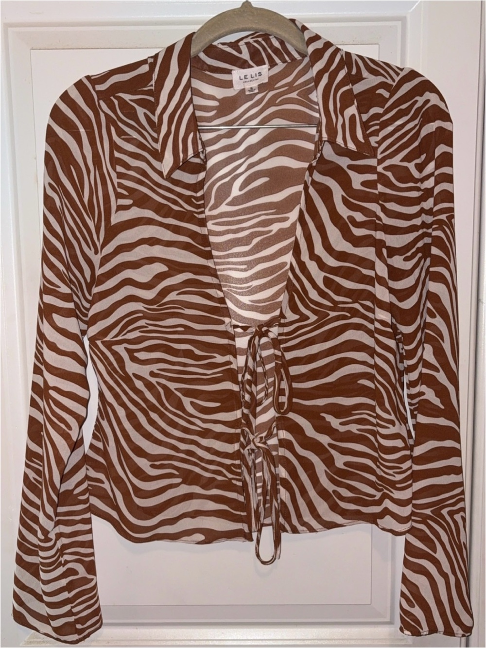 Le Lis Brown Zebra Print Tie-Front Shirt Size S